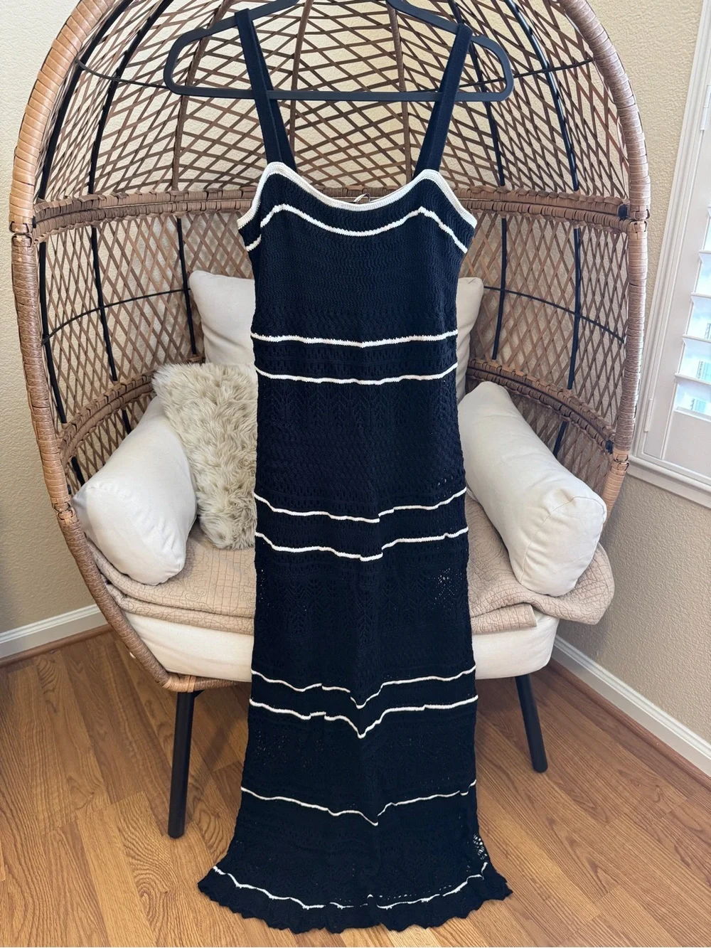 Abercrombie and Fitch Crochet Style Maxi Dress Black and White Medium